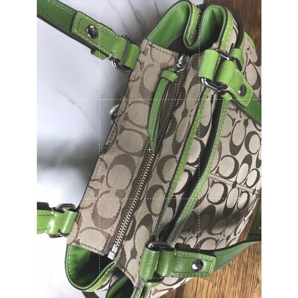 Coach Tan Monogram Green Leather Shoulder Handbag E0951-F13993 - Picture 9 of 12